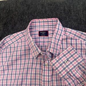 UNTUCKit Mens Large Slim Fit Plaid Button Down Shirt Long Sleeve Pink White